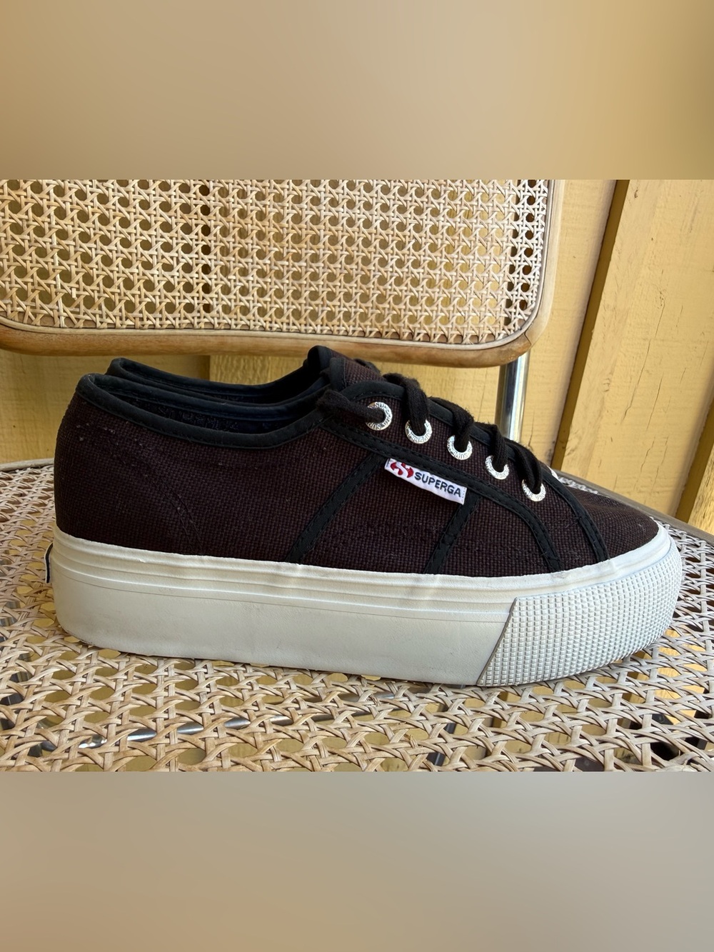 Superga 2790 Platform Sneakers Black Canvas Lace Up Shoes Women’s size 7.5